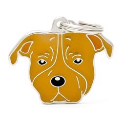 My Family Hundbricka Med Röd Staffordshire Bullterrier