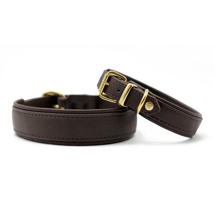 Läder Halsband Modell Classic Soft Mörkbrun och Mässing