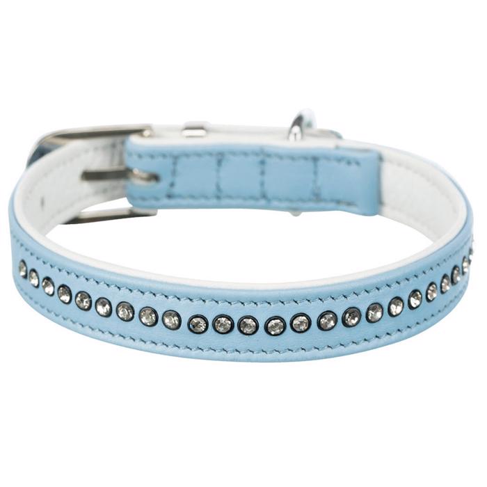 Trixie Active Comfort Läderhalsband med Rhinestone i ljusblått