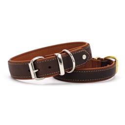 Hundhalsband i läder Handsytt Brown & Cognac Chrome