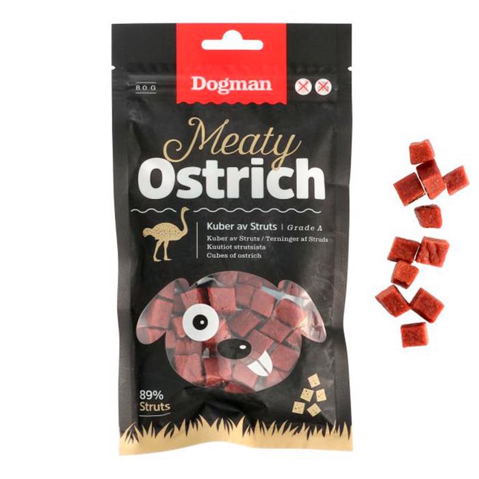 Dogman Meaty Ostrich Cubes Läcker Snackbitar Med Struts 80 gram