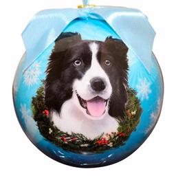 Juldekoration Julboll med border collie på blå boll