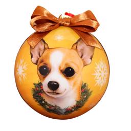 Julprydnad Julboll med Chihuahua på gul boll