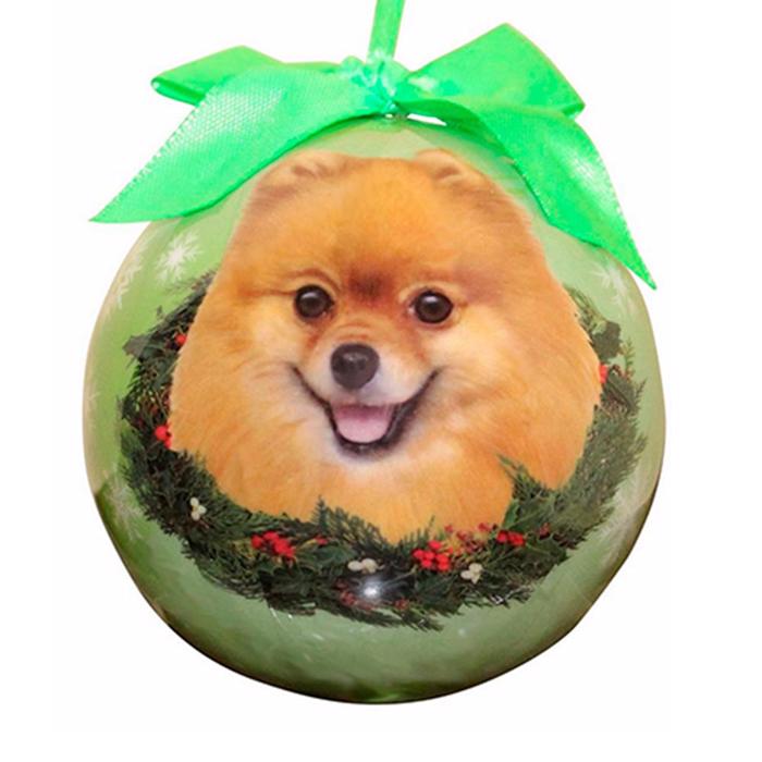 Julprydnad Julboll med Pomeranian på grön boll
