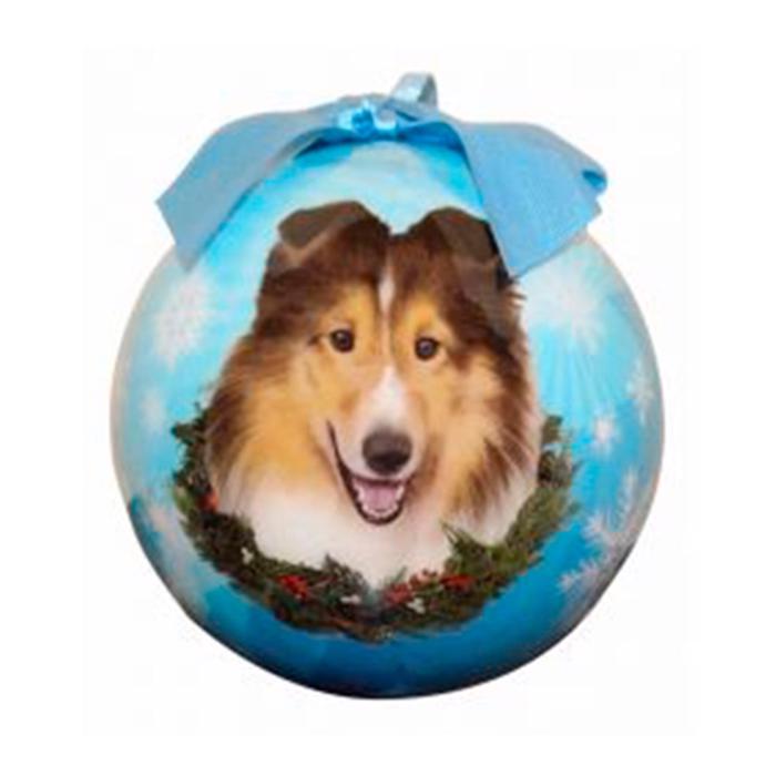 Julprydnad Julboll med Sheltie på blå boll