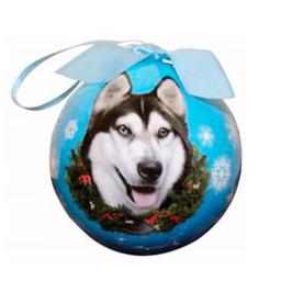 Julprydnad Julboll med Siberian Husky på blå boll