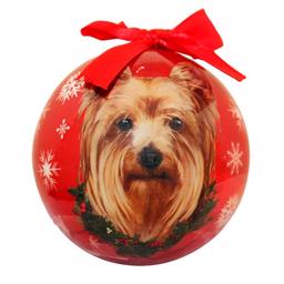 Julprydnad Julboll med Yorkshire Terrier på röd boll