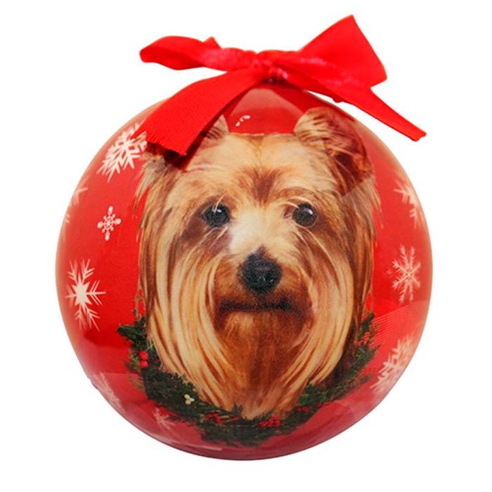 Julprydnad Julboll med Yorkshire Terrier på röd boll