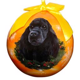 Julprydnad Julboll med svart cocker spaniel på orange boll