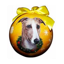 Juldekoration Julboll med vinthund på orange boll