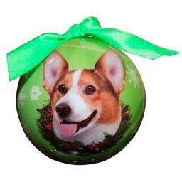 Julprydnad Julboll med walisisk Corgi på grön boll