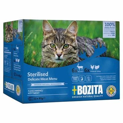 Bozita Feline Delicate Meat Menu Bitar i Sås Sterilised MIXBOX 12x85g