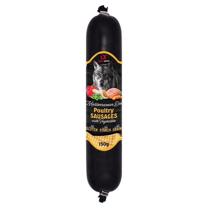 Alpha Spirit Medelhavsdiet Fjäderfä Korv Blötfoder för hundar 150g