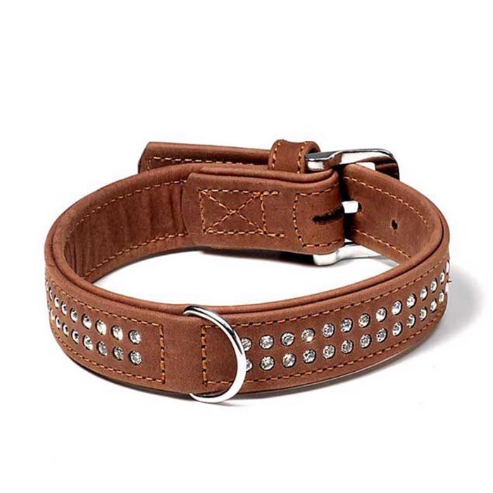 Nordic Design Läderhalsband Med Diamanter Brun