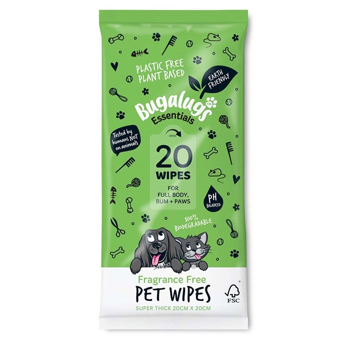 Bugalugs Essentials Resevåtservetter För Hund & Katt 20 Stk