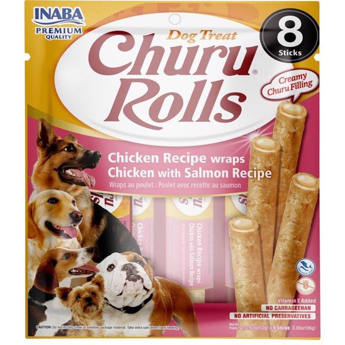 Inaba Churu kycklingrullar med kyckling & lax krämiga mellanmålsrullar