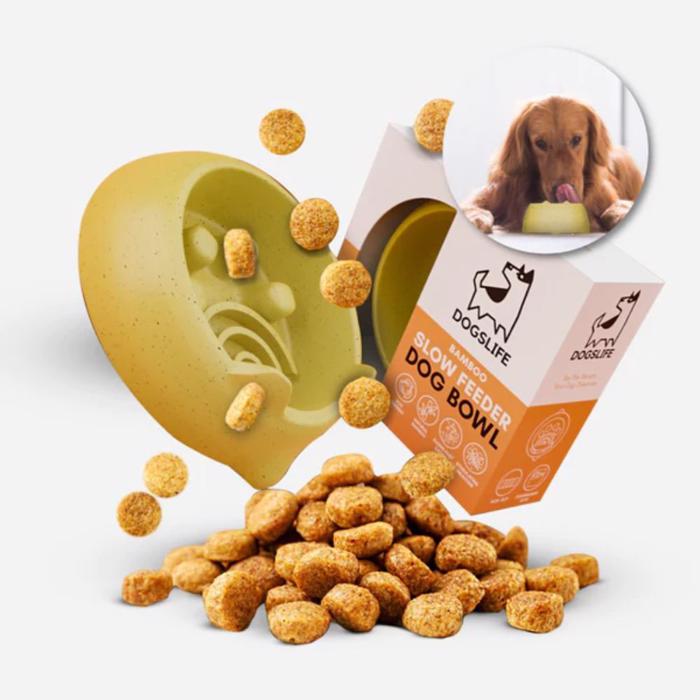 Dogslife Bamboo Slow Feeder Aktivitetsskål För Hunden Curry Gul