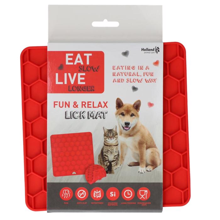 Eat Slow Live Longer Fun & Relax Lick Mat Slickmatta Med Piggar Röd