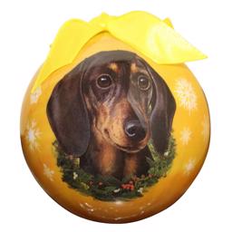 Julprydnad Vacker unik julboll med svart tax på gul boll