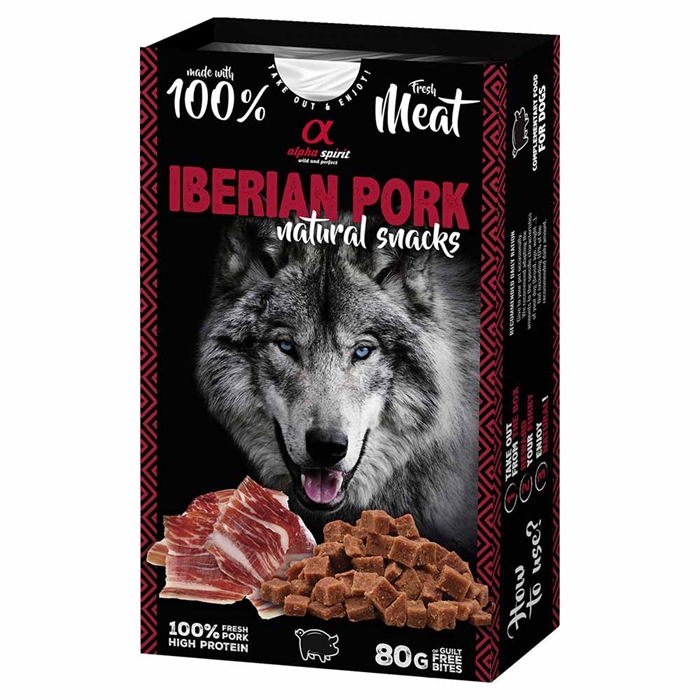 Alpha Spirit Hundgodis av 100 % färskt kött Iberiskt fläskkött 80 g