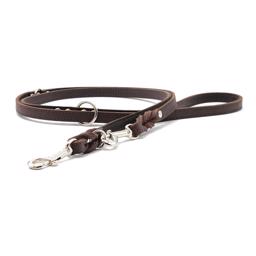 Handsytt Hundkoppel Mjukt Läder Classic PREMIUM 2m Mörkbrun Silver