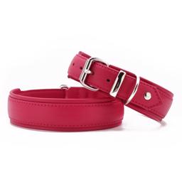 Läder Halsband Modell Classic Soft Lipstick & Chrome