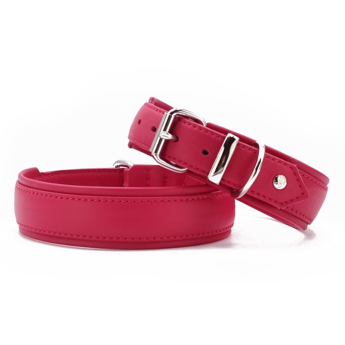 Läder Halsband Modell Classic Soft Lipstick & Chrome