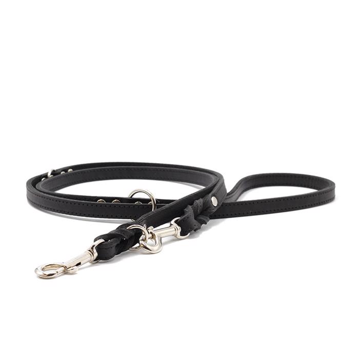 Handsytt Hundkoppel Mjukt Läder Classic PREMIUM 2m Svart Silver