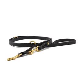 Handsydd CLASSIC Hundkoppel i Mjukt Läder Svart Gold 200cm
