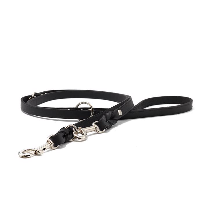 Handsydd CLASSIC Hundkoppel i Mjukt Läder Svart Silver 200cm