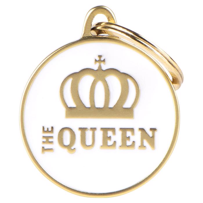 My Family Charms Vitt & Guldfärgat Hundbricka Med Texten The Queen