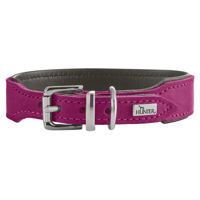Hunter Hundhalsband i Läder Design Malta Magenta