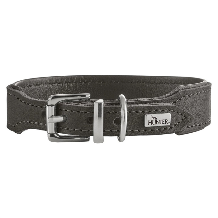 Hunter Hundhalsband i Läder Design Malta Stengrå