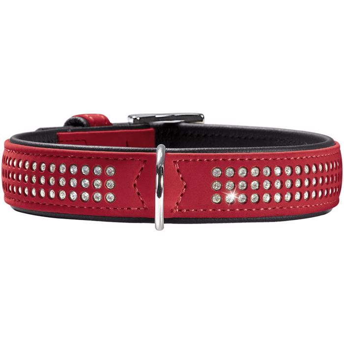 Hunter Softie Triluxe designerhalsband med 3 rader stenar RÖD