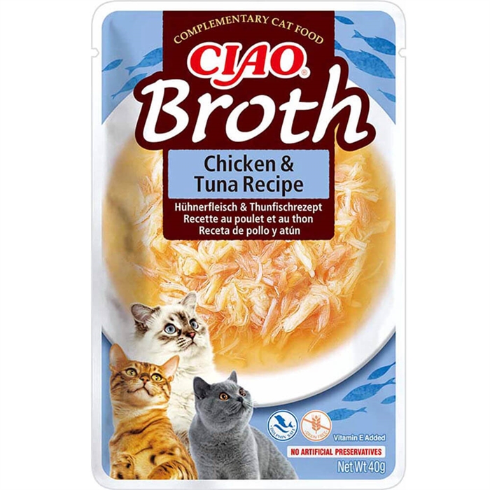 Inaba Chicken Bone Broth Kycklingbuljong med Kyckling & Tonfisk Strimlor 40g