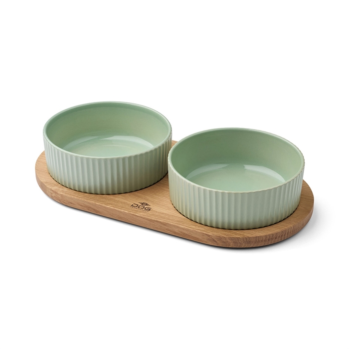 DogCopenhagen Kronborg Ekträ Foderbar med 2 Skålar Mint Green & Oak