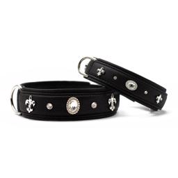 Handgjort Läderhalsband Design Diamond Svart Nappaläder Med Stenar & Emblem
