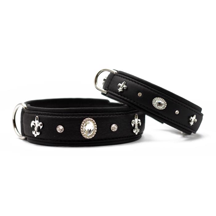Handgjort Läderhalsband Design Diamond Svart Nappaläder Med Stenar & Emblem