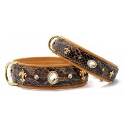 Läderdesignhalsband Sand & Snake Look med stenar och emblem