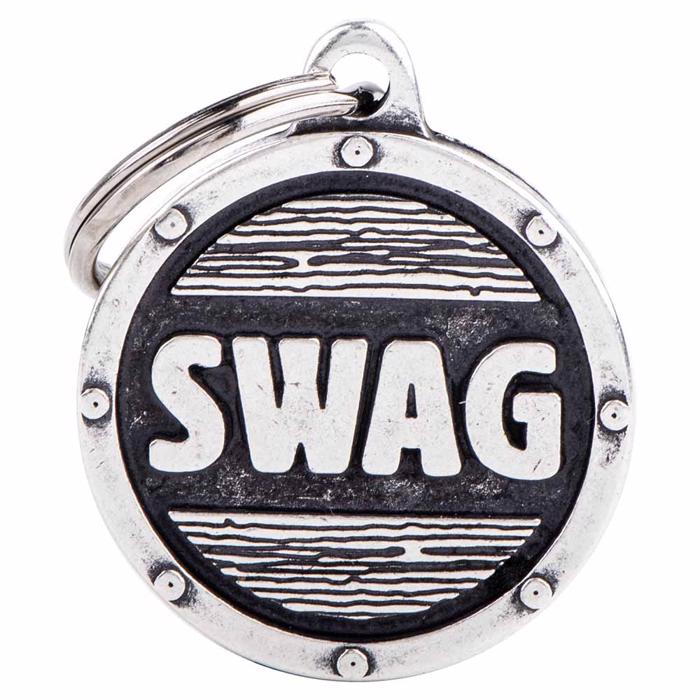 My Family Dog Tag Bronx Silver Circle med texten SWAG