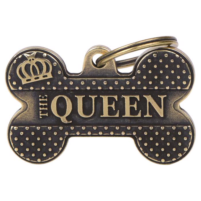 My Family Dog Tag Bronx Bronsfärgat ben med texten The Queen