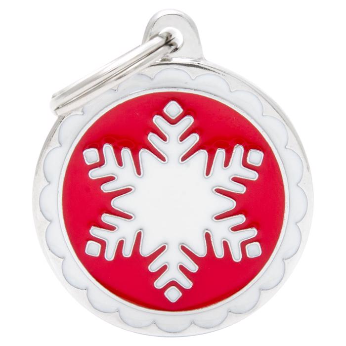 My Family Dog Sign Charms Circle Red with White Snowflake