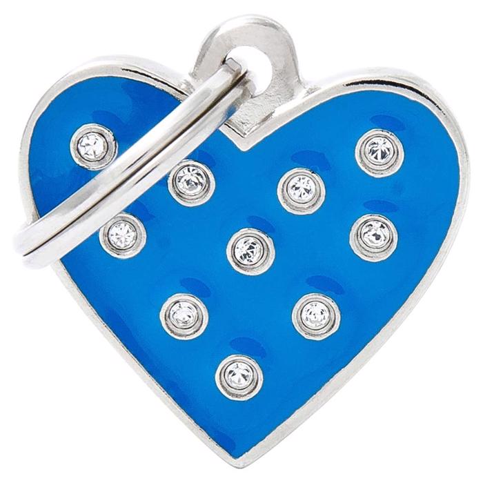 My Family Dog Tag Chic Blue Heart med 10 vita stenar