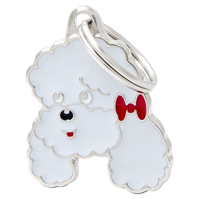 My Family Hundbricka Pudel Grå med Röd Rosett