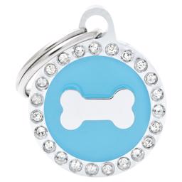 My Family Dog Sign Glam Small Light Blue Circle med köttben och vita stenar