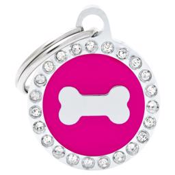 My Family Dog Sign Glam Small Pink Circle med köttben och vita stenar