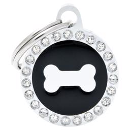 My Family Dog Sign Glam Small Black Circle med köttben och vita stenar