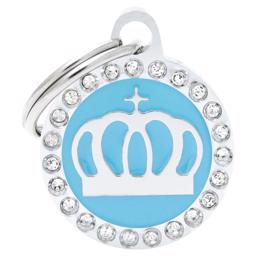 My Family Hundbricka Glam Liten Blå/Silver Cirkel med Krona och Stenar
