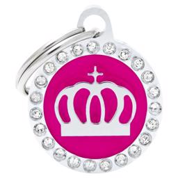 My Family Dog Tag Glam Small Pink/Silver Circle with Crown and Stone
