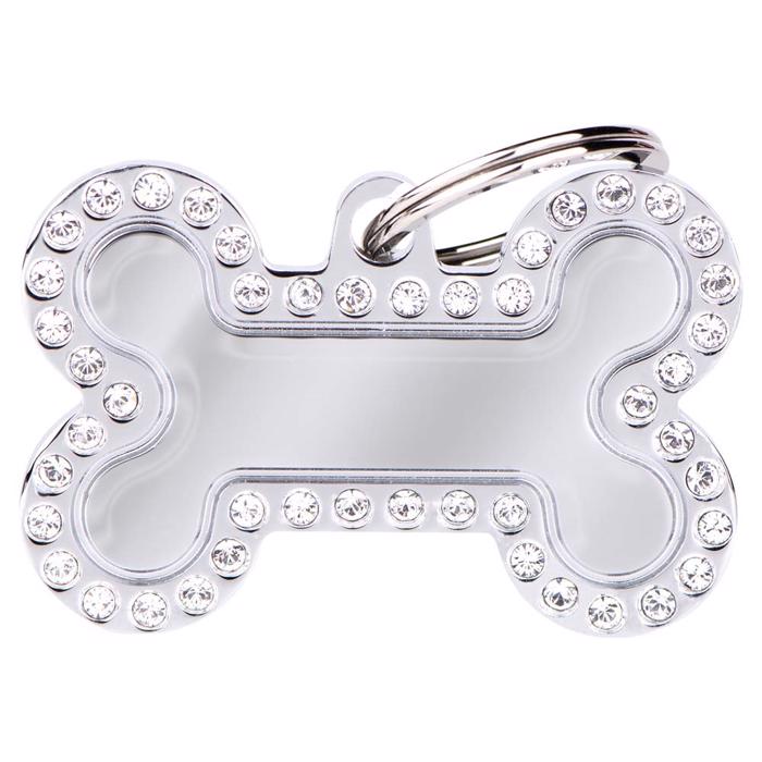 My Family Dog Tag Glam Silver Köttben med Silver Stone Edge